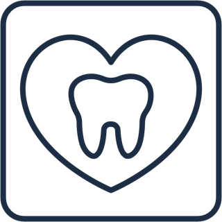 Digital graphic of a tooth in a heart, surrounded by a rounded-edge sqaure